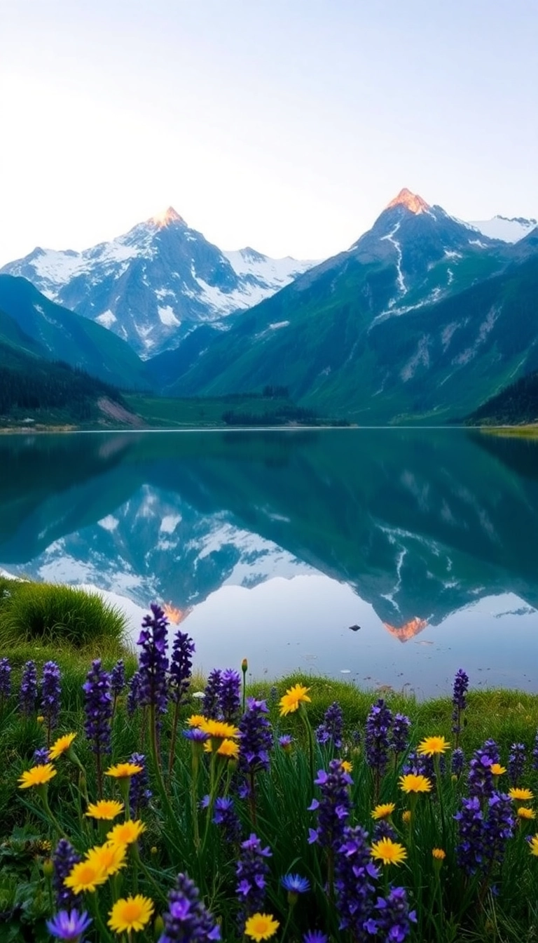 HD iPhone AI Spring Mountain Reflection Elegant Wallpaper